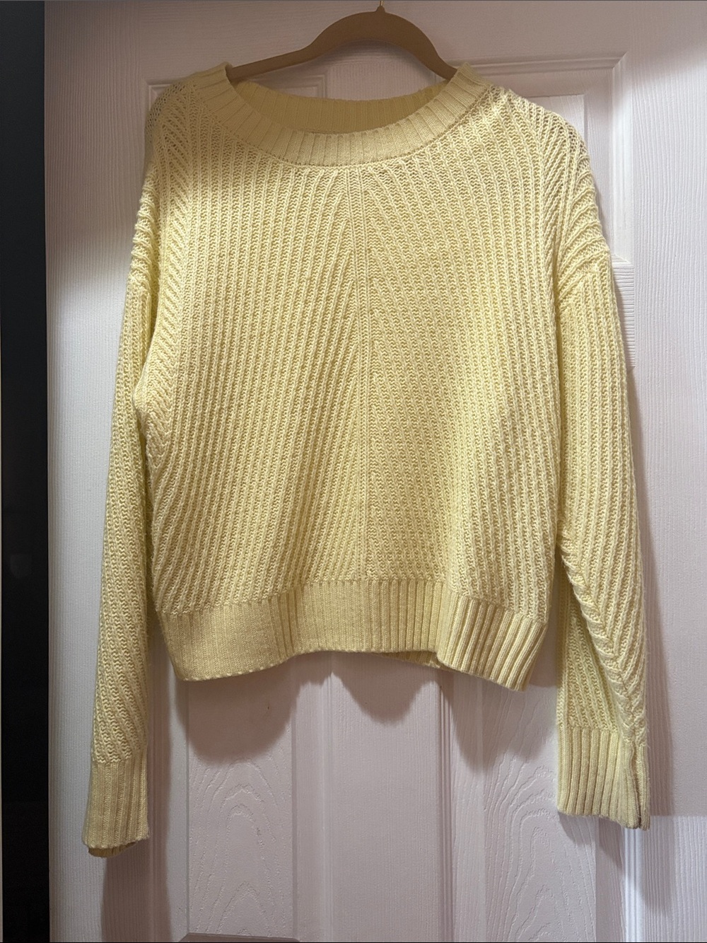 Light Yellow Crewneck Knit Sweater - Women's Lightweight Pullover